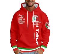 Men's Italian Letter Print Pullover Hoodie, Relaxed Fit Casual Sweatshirt for Everyday Wear, Soft Cotton Blend, Stylish Graphic Design (Red, XXXXXL)