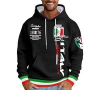 Men's Italian Letter Print Pullover Hoodie, Relaxed Fit Casual Sweatshirt for Everyday Wear, Soft Cotton Blend, Stylish Graphic Design (Black, L)