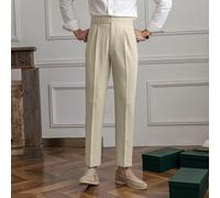 Mens Italian Naples Style Pants High Waist Straight Trousers for England Business Casual Streetwear Suitable for Spring Summer Autumn (30 Khaki)
