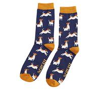 Mens Jack Russell Socks One Size 7-11 Bamboo Blend Crew Mid Calf Navy Blue