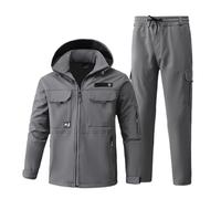 Men's Jacket And Pants Set, Men's Warm Hooded Insulated Waterproof Snowboard Snowsuits Set, Outdoor Sports Two Piece Ski Suit, For Work Outdoor Ski Fishing Riding Motorcycles (Color : Grey, Size : M