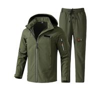 Men's Jacket And Pants Set, Men's Warm Hooded Insulated Waterproof Snowboard Snowsuits Set, Outdoor Sports Two Piece Ski Suit, For Work Outdoor Ski Fishing Riding Motorcycles (Color : Green2, Size :