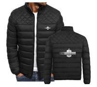Men's Jacket for Doctor Who Lightweight Winter Insulated Packable Cotton Coat Full Zip Warm Short Padded Outerwear for Hiking Travelling Camping,Black-XL