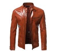Men's Jacket Leather Pu Motorcycle Stand Collar Vintage Coat Casual Overcoat Punk Biker Outwear Men’s PU Faux Leather Motorcycle Bomber Jacket PU Leather Stand Collar Punk Motorcycle Leather Jacket