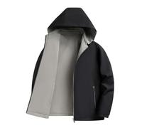 Mens Jacket Reversible Windproof Water-Resistant Trade Business Jackets Full Zip Hooded Work Coats for Men Zipped Side Pockets Warm Comfy Outerwear Smart Casual Classic Coat Black L