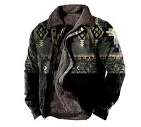 Mens Jacket Sherpa Lined Trucker Fleece Jackets Men Button Up Winter Coat Vintage Aztec Print Tactical Thick Coats