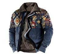 Mens Jacket Sherpa Lined Trucker Fleece Jackets Men Button Up Winter Coat Vintage Aztec Print Tactical Thick Coats