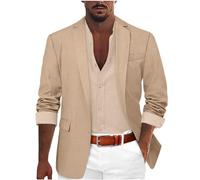 Men's Jacket Sporty Modern Linen Blazer Men's Regular Fit Linen Jacket with Button Front Comfortable Suit Jacket Business Men's Suit Lightweight Suit Jacket Sports Jacket for Wedding and Leisure