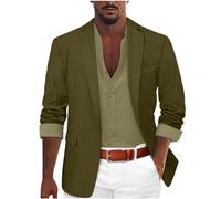 Men's Jacket Sporty Modern Linen Blazer Men's Regular Fit Linen Jacket with Button Front Comfortable Suit Jacket Business Men's Suit Lightweight Suit Jacket Sports Jacket for Wedding and Leisure