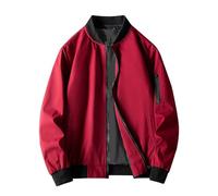 Men's Jacket Spring and Autumn Casual Men's Handsome Pilot Zip Fx Standing Jacket Mens Snowboard Jacket Thirty Two (Red, XXL)