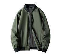 Men's Jacket Spring and Autumn Casual Men's Handsome Pilot Zip Fx Standing Jacket Mens Snowboard Jacket Thirty Two (Green, XXXXL)