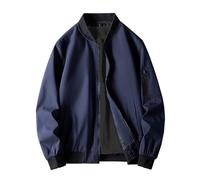 Men's Jacket Spring and Autumn Casual Men's Handsome Pilot Zip Fx Standing Jacket Mens Snowboard Jacket Thirty Two (Blue, XXXXL)