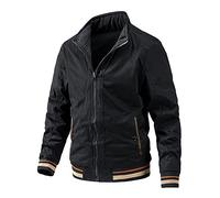 Mens Jacket Spring Autumn Solid Color Mens Jacket Transition Jacket Stand-Up Collar Casual Mens Jacket Classic Zip Mens Jacket Long Sleeve Softshell Jacket A-Black1 4XL