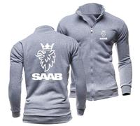 Men's Jacket Sweatshirt for SAAB Print Casual Baseball Uniform Lapel Long Sleeve Zip Cardigan Track Jackets Coat - Teen Gift-Light Gray||M