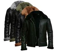Mens Jacket With Fur Hood Mens Pu Jacket Winter Parka Jackets Thermal Fluff Lining Jackets Warm Padded Coat Comfortable Outdoor Coat Fleece Lined Biker Outwear Full Zip Plush Coats