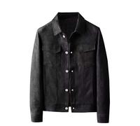 Men's Jacket Workwear Trucker Leather Shirt Jeans Jacket Casual British Jacket Versatile Tops Motorcycle Jacket Leather Jackets Lapel Vintage Motorcycle Coat Fashion Plain Men's Coat, black, L