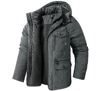 Men's Jackets Cotton Inner Fleece Coat with Hooded Thicken Warm Zip Up Multi-pocket Jackets Casual Breathable Jackets Solid Color Coat Fall Winter Sweatshirt Loose Comfy Jackets Plus Size Clearance