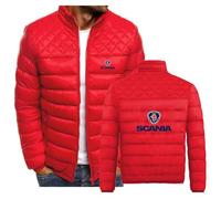 Men's Jackets for SCANIA Lightweight Winter Insulated Packable Cotton Coat Full Zip Warm Short Padded Outerwear for Men,Red-S