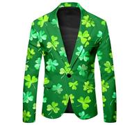 Mens Jackets Smart Casual Blazer, Stylish Men's St Patrick's Day Celebration Jacket Featuring Decorative Printed Buttons And Practical -Pocket Design For Festive Events
