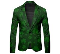 Mens Jackets Smart Casual Blazer, Stylish Men's St Patrick's Day Celebration Jacket Featuring Decorative Printed Buttons And Practical -Pocket Design For Festive Events