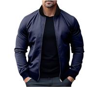 Mens Jackets Smart Casual Bomber Jackets with Pockets Lightweight Autumn Sport Coat Long Sleeve Collared Flight Jacket Plain Classic Fit Windbreaker Fall Outwear for Men
