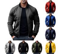 Mens Jackets Smart Casual Bomber Jackets with Pockets Lightweight Autumn Sport Coat Long Sleeve Collared Flight Jacket Plain Classic Fit Windbreaker Fall Outwear for Men