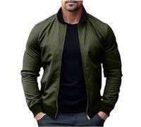 Mens Jackets Smart Casual Bomber Jackets with Pockets Lightweight Autumn Sport Coat Long Sleeve Collared Flight Jacket Plain Classic Fit Windbreaker Fall Outwear for Men