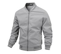 Mens Jackets Smart Casual-Summer Bomber Jacket Leisure Coat Men Varsity Harrington Jackets Cargo Outwear With Pockets Thin Holiday Outdoor Top Light Gray L