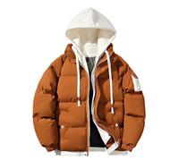 Men's Jackets Two-Piece Puffer Hooded Jacket Quilted Padded Color-Blocked Outerwear Adjustable Drawstring Hood Windproof Coat Tops Full-Zipper Side Snap Patch Pockets Casual Loose Coats