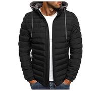 Mens Jackets Winter Warm Zip Up Hooded Puffer Jacket Casual Slim Fit Quilted Padded Coat with Pocket Men's Solid Body Warmer Outdoor Windproof Outerwear Hiking