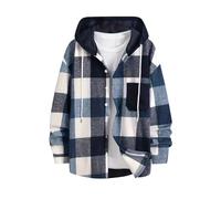 Men's Jackets with Hood Long Sleeve Button Down Shacket Relaxed Fit Hooded Shirt Jacket Casual Plaid Shirts Patchwork Checked Shirt Spring Autumn Outwear for Youth Teen