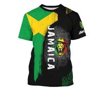 Men's Jamaican Flag T Shirt Print Short Sleeve Shirt Novelty Round Neck Top Jamaican Tee Unisex Men Thumb Hole Shirt Green