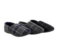 Mens James Warm Velour Tartan Effect Luxury Indoor Slippers | Stylish Black Design with Plush Comfort | Best for Uk Size 12 / Eu 46 | Men’s Comfort and Relaxation