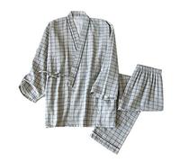 Men's Japanese Kimono Double Gauze Cotton Robe Plus Size Zen Clothing Taoist Clothing (Size M, C2)