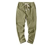Men's Japanese-Style Cotton Trousers Drawstring Pockets - Slim Fit Casual Pants for Sports & Everyday Wear | Solid Colour Green