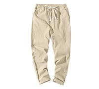 Men's Japanese-Style Cotton Trousers Drawstring Pockets - Slim Fit Casual Pants for Sports & Everyday Wear | Solid Colour Khaki