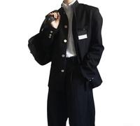 Mens Japanese Style School Uniform Blazer,Spring Autumn Fashion Suit Jacket Stand Collar Long Sleeve Casual Coat for Daily Vacation Holiday,High Coolness Suit Jacket(2XL Black)