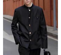 Mens Japanese Style School Uniform Blazers for Spring Autumn Season with Long Sleeves and Stand Collar Casual Suit Jackets (L Black)