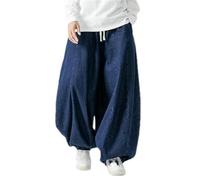 Men's Japanese Vintage Loose Harem Straight Leg Pants Hong Kong Wide Leg Jogger Spring Harajuku Sweatpants Blue S