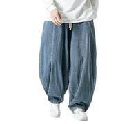 Men's Japanese Vintage Loose Harem Straight Leg Pants Hong Kong Wide Leg Jogger Spring Harajuku Sweatpants Light Blue M