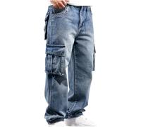 Men's Jeans Cargo Jeans for Men UK Loose Fit Work Jean with Pockets Straight Leg Baggy Casual Trousers Vintage Wash Durable Workwear Heavy Duty Combat Bottoms Plus Size S-5XL