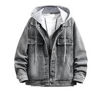Men's Jeans Coat With Hood Male Denim Jacket with Hood Fake Two-Piece Denim Jacket for Men