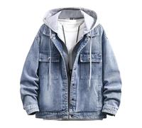 Men's Jeans Coat With Hood Male Denim Jacket with Hood Fake Two-Piece Denim Jacket for Men