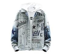 Men's Jeans Fashion Ins Retro Denim Jacket Personality Cowboy Coat Work Streetwear Blue XL