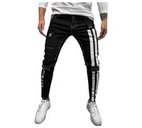 Mens Jeans for Men UK - Casual Jeans Trouser Pure Colour Jean with Zipper Stretch Chinos Tracksuit Slim Fit Skinny Sweatpants Elasticated Waist Lightweight Rugged Durables Activewear Black S