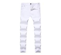 Mens Jeans for Men UK,Stonewash Slim Fit Cargo Pants Elasticated Waist Straight Leg Denim Trousers Regular Fit Classic Jogger Bottom with Pockets White