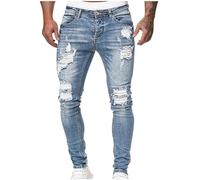 Mens Jeans Ripped Jeans with Pockets Slim Fit Denim Trousers High Stretch Skinny Jean Trouser Vintage Washed Color Bottoms Smart Casual Pants for Men Daily Wear M-3XL