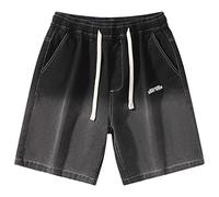 Mens Jeans Shorts, Mens Stretch Shorts, Elasticated Waist with Drawstring Shorts Multi-Pockets Knee Length Summer Turn Roll Up Shorts Lightweight Casual Shorts