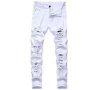 Mens Jeans Slim Fit Stretch Jean Trousers Ripped Denim Pants for Men Distressed Skinny Smart Casual Trousers Straight Leg Bottoms Fashion Lounge Wear with Pockets S-5XL