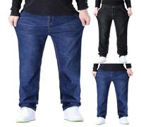 Mens Jeans Straight Fit Casual Elasticated Waist Denim Trousers Stretch Baggy Jeans Lightweight Breathe Straight Wide Leg Pants Comfy Lounge Chinos Trousers Comfortable Hard Wearing Jean Blue
